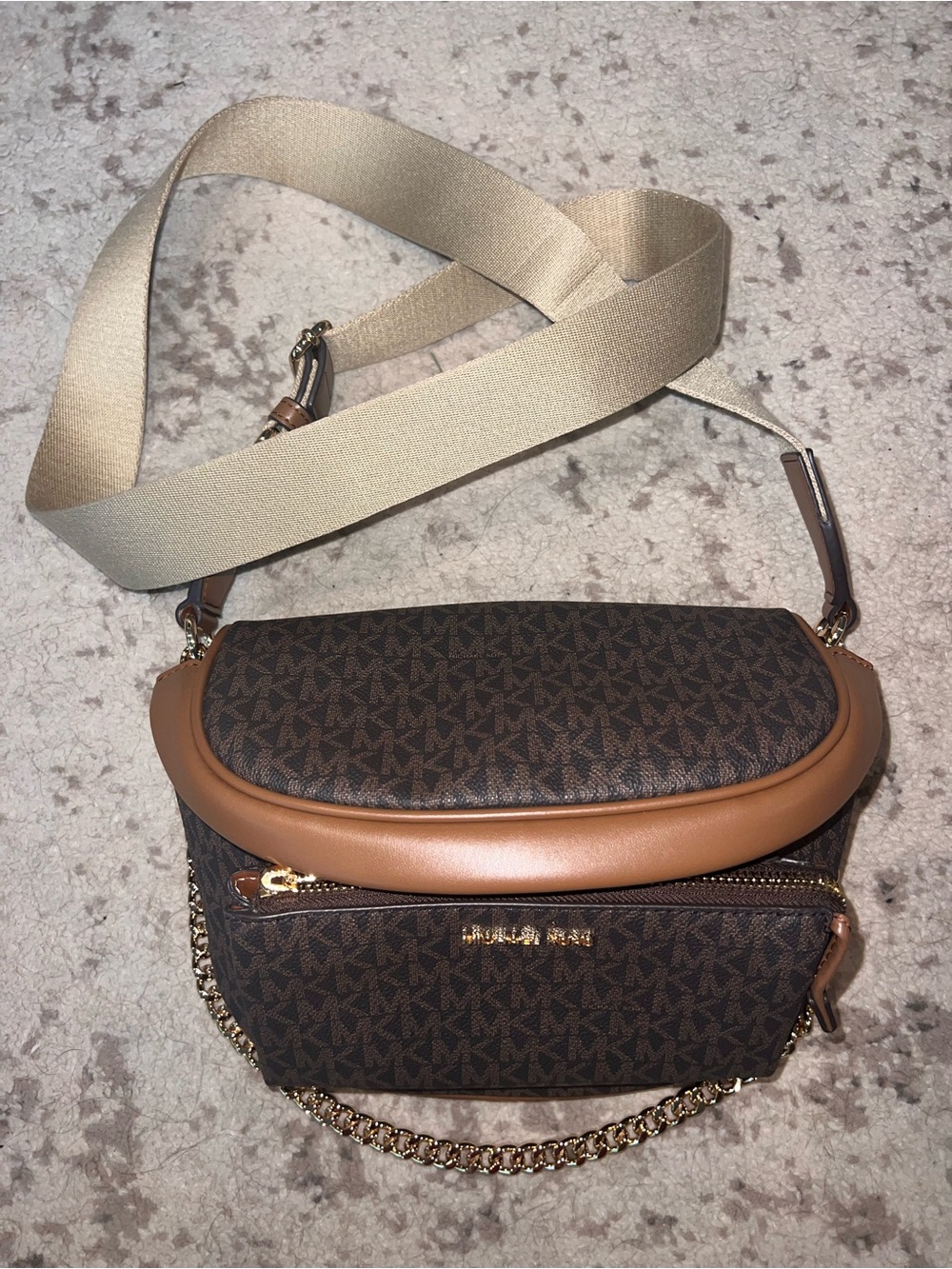 Michael Kors Brown Logo Crossbody with Tan Trim and Gold Chain - Picture 12 of 12